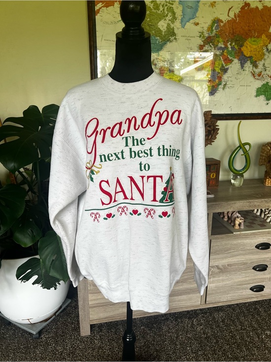 Oneita Other - Grandpa The Next Best Thing to Santa White Holiday Sweatshirt